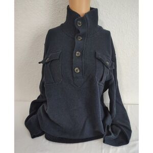GAP Men's Navy Dark Blue Button Mock Neck Knit Pullover Sweater - Size XL